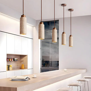 Modern Marble Texture Cylindrical Bedroom Pendant Light Zawala Image - 5