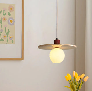 ZOWALA - Modern Bedroom Stone Disc Beige Globe Glass Pendant Light Image - 3