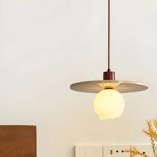 ZOWALA - Modern Bedroom Stone Disc Beige Globe Glass Pendant Light Image - 4