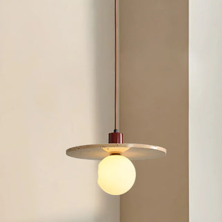 ZOWALA - Modern Bedroom Stone Disc Beige Globe Glass Pendant Light Image - 5