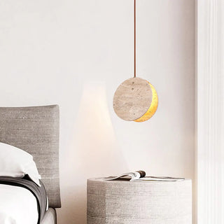ZOWALA - Modern Circular Round Beige Stone Pendant Light Bedroom Image - 1
