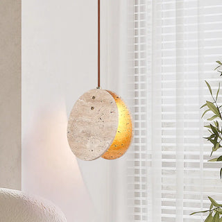 ZOWALA - Modern Circular Round Beige Stone Pendant Light Bedroom Image - 2