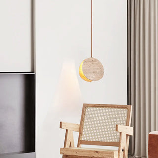 ZOWALA - Modern Circular Round Beige Stone Pendant Light Bedroom Image - 3