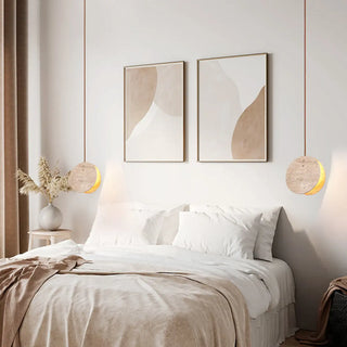 ZOWALA - Modern Circular Round Beige Stone Pendant Light Bedroom Image - 4