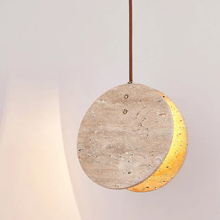 ZOWALA - Modern Circular Round Beige Stone Pendant Light Bedroom Image - 7