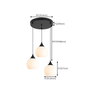 Modern Black 3-Light GLobe White Glass Pendant Light Zawala #size