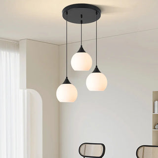 Modern Black 3-Light GLobe White Glass Pendant Light Zawala Image - 2