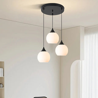 Modern Black 3-Light GLobe White Glass Pendant Light Zawala Image - 3
