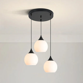 Modern Black 3-Light GLobe White Glass Pendant Light Zawala Image - 4