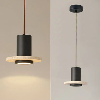 ZOWALA - Modern Bedroom Black Cylinder Aluminum Stone Pendant Light Image - 16