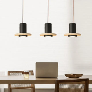ZOWALA - Modern Bedroom Black Cylinder Aluminum Stone Pendant Light Image - 2