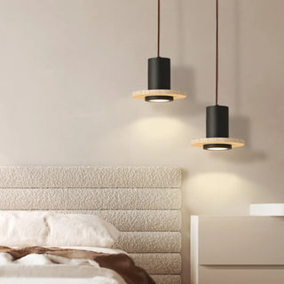 ZOWALA - Modern Bedroom Black Cylinder Aluminum Stone Pendant Light Image - 4
