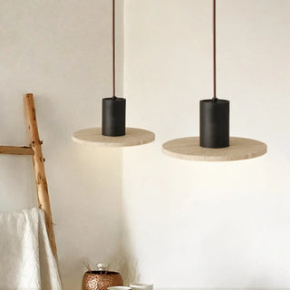 ZOWALA - Modern Bedroom Black Cylinder Aluminum Stone Pendant Light Image - 6