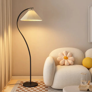 ZOWALA - Contemporary Pleated Shade Green Curved Floor Lamp Image - 1