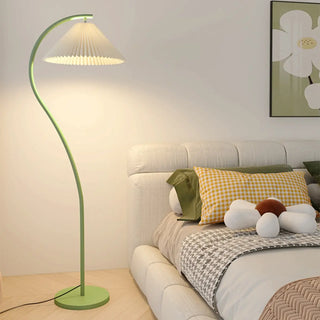 ZOWALA - Contemporary Pleated Shade Green Curved Floor Lamp Image - 2