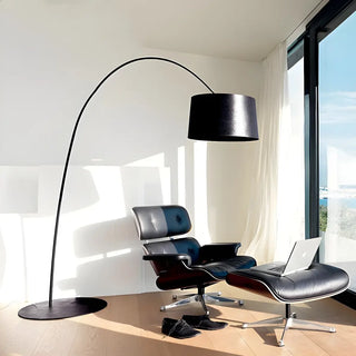 Modern Black Barrel Arc Metal Living Room Floor Lamp Zawala Image - 1