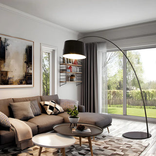 Modern Black Barrel Arc Metal Living Room Floor Lamp Zawala Image - 7
