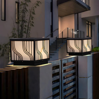 Fashion Square Line Decor Metal Outdoor Lamp Black Zawala Image - 1
