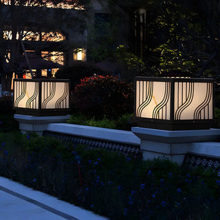 Fashion Square Line Decor Metal Outdoor Lamp Black Zawala Image - 10