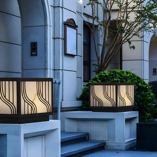 Fashion Square Line Decor Metal Outdoor Lamp Black Zawala Image - 2
