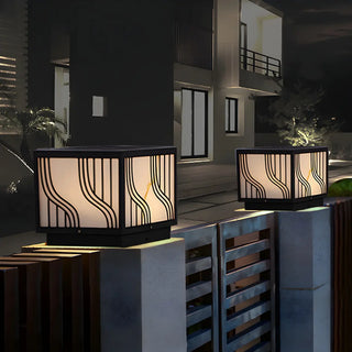 Fashion Square Line Decor Metal Outdoor Lamp Black Zawala Image - 3