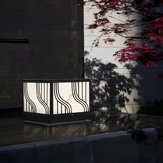 Fashion Square Line Decor Metal Outdoor Lamp Black Zawala Image - 5