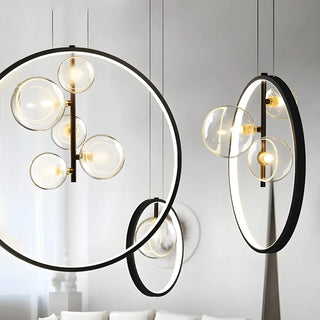 Black Circle Clear Glass Ball Dining Room Chandelier Image - 12