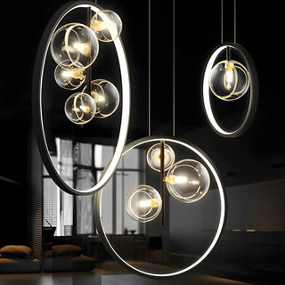 Black Circle Clear Glass Ball Dining Room Chandelier Image - 13