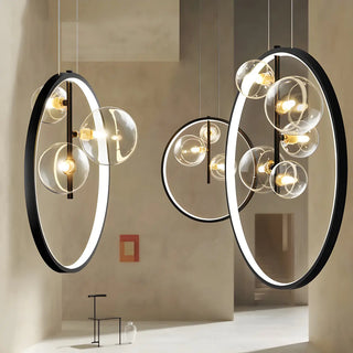 Black Circle Clear Glass Ball Dining Room Chandelier Image - 14