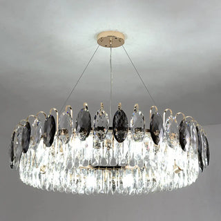 ZOWALA - Crystal Gray Circle Adjustable Height Bedroom Chandelier Image - 10