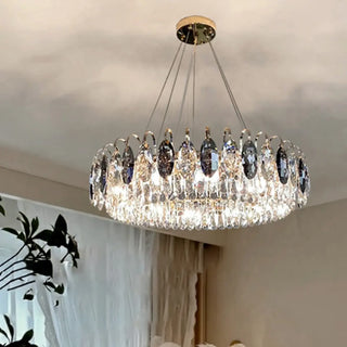 ZOWALA - Crystal Gray Circle Adjustable Height Bedroom Chandelier Image - 4