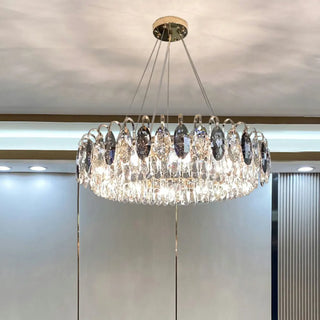 ZOWALA - Crystal Gray Circle Adjustable Height Bedroom Chandelier Image - 5