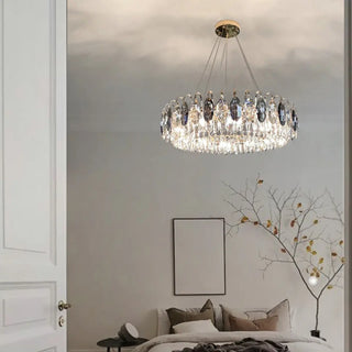 ZOWALA - Crystal Gray Circle Adjustable Height Bedroom Chandelier Image - 7