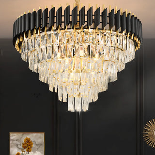 ZOWALA - Modern Black Clear Crystal Tiered Chandelier Image - 10