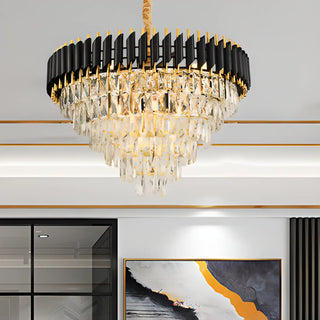 ZOWALA - Modern Black Clear Crystal Tiered Chandelier Image - 11