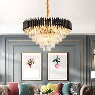 ZOWALA - Modern Black Clear Crystal Tiered Chandelier Image - 12