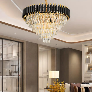 ZOWALA - Modern Black Clear Crystal Tiered Chandelier Image - 3