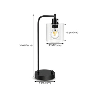 Modern Bedroom Black Cylinder Glass Shade Table Lamp Zawala #size