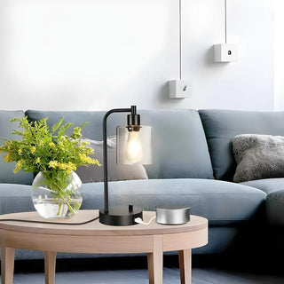 Modern Bedroom Black Cylinder Glass Shade Table Lamp Zawala Image - 4