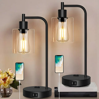 Modern Bedroom Black Cylinder Glass Shade Table Lamp Zawala Image - 6