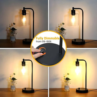 Modern Bedroom Black Cylinder Glass Shade Table Lamp Zawala Image - 7