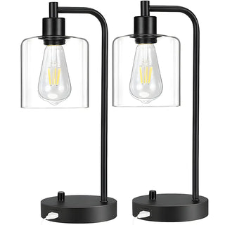 Modern Bedroom Black Cylinder Glass Shade Table Lamp Zawala Image - 9