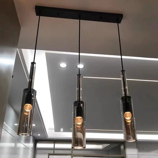 Modern Bedroom Black Glass Crystal Cylinder Pendant Light Zawala Image - 1