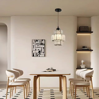 ZOWALA - Modern Tiered  Rock Crystal Round Pendant Light Image - 2