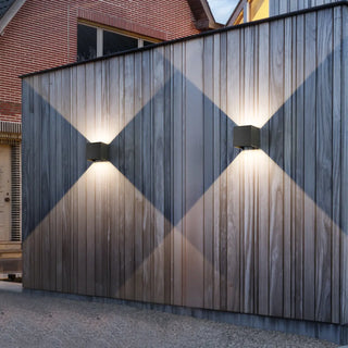 Modern Black Cube Outdoor Up Down Wall Sconce Zawala Image - 1