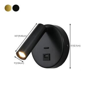 Modern Cylinder Adjustable Wall Sconce with USB Port Zawala #size