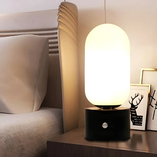 Modern Geometric White Glass Globe Night Table Lamp Zawala Image - 1