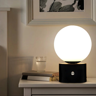 Modern Geometric White Glass Globe Night Table Lamp Zawala Image - 2