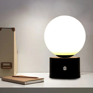 Modern Geometric White Glass Globe Night Table Lamp Zawala Image - 3
