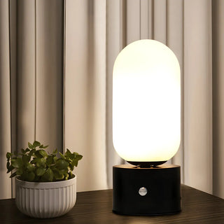 Modern Geometric White Glass Globe Night Table Lamp Zawala Image - 4